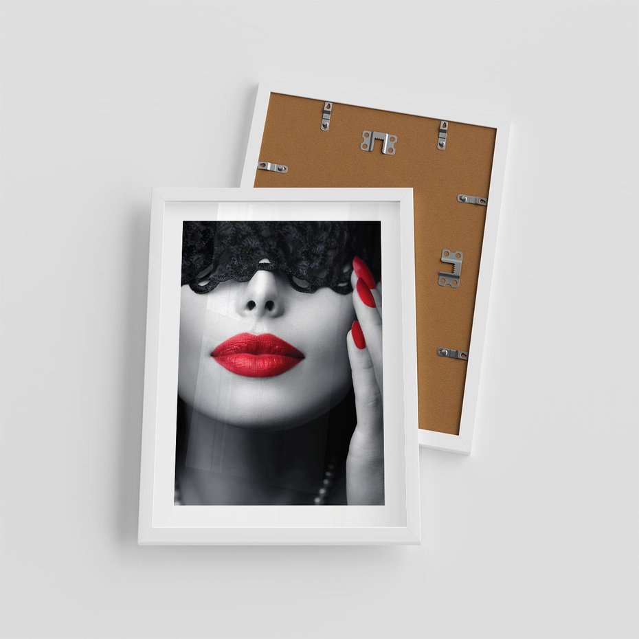Plakat w ramie 30x40 - Piękno usta i szminka - usta, szminka - rama biała