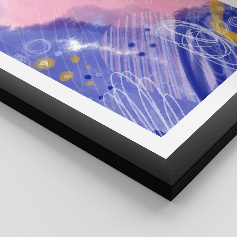 Plakat w ramie 50x70 - Migocące Granice Kształtów - abstrakcyjny plakat, pastelowe kolory - rama czarna