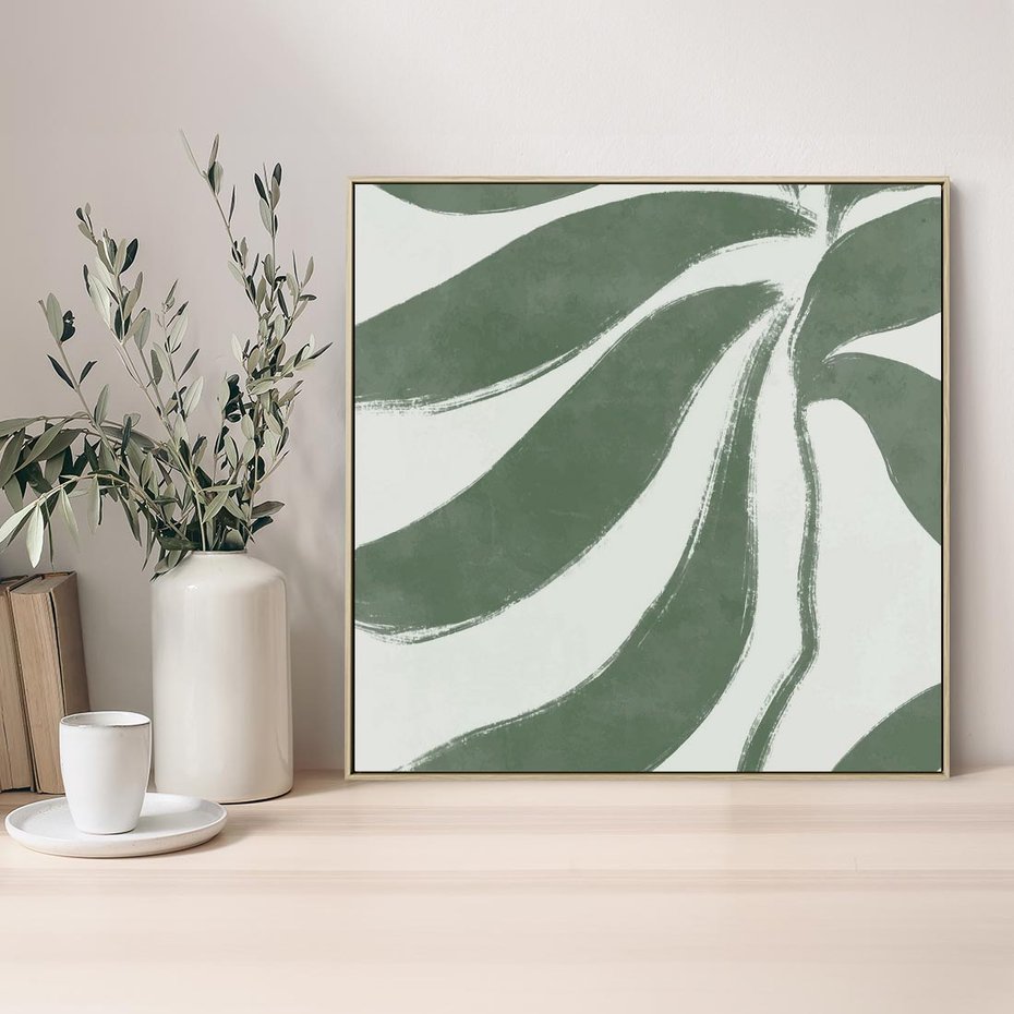 Obraz w ramie 80x80 - Zieleń Wewnętrznego Spokoju - zielony plakat, roślinne inspiracje - rama drewno