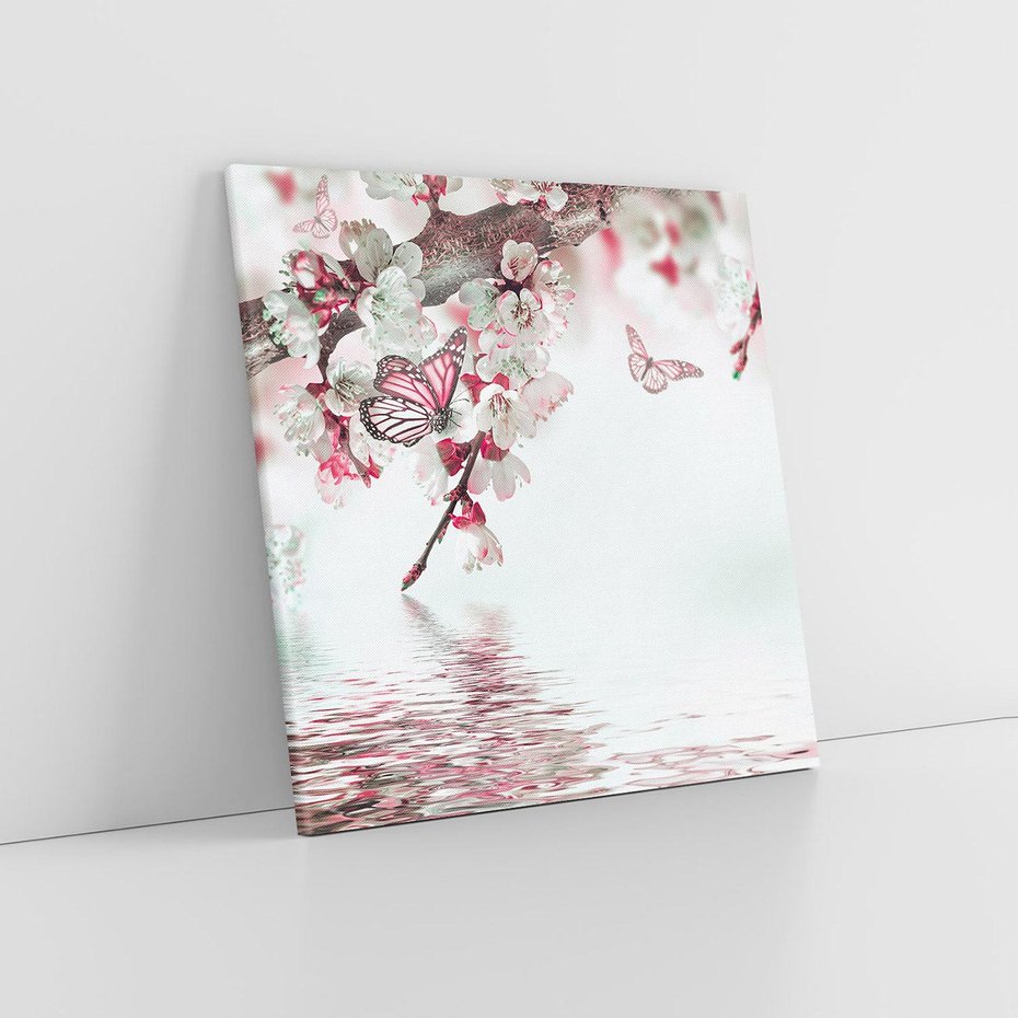 Obraz na płótnie 60x60 - Kwiatowa baśń z motylami - kwiaty, motyle