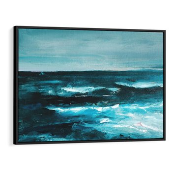 Obraz w ramie 100x70 - Burza Nad Granatowym Oceanem - piękny marynistyczny obraz olejny, wzburzone ciemne morze - rama czarna