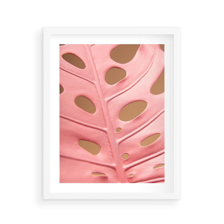 Plakat w ramie 40x50 - Różowy Liść Monstery - różowy liść monstery, nowoczesna fotografia - rama biała
