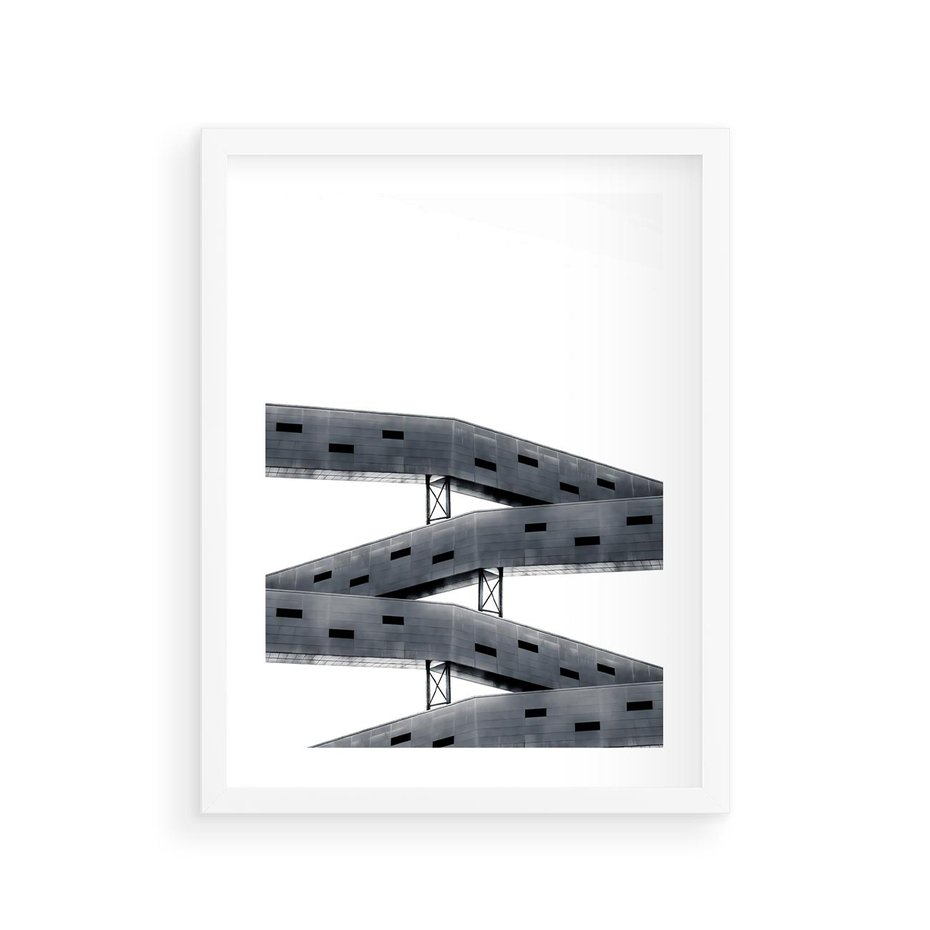 Plakat w ramie 30x40 - Monochromatyczna Sztuka Nowoczesnych Budynków - architektura, nowoczesne formy - rama biała