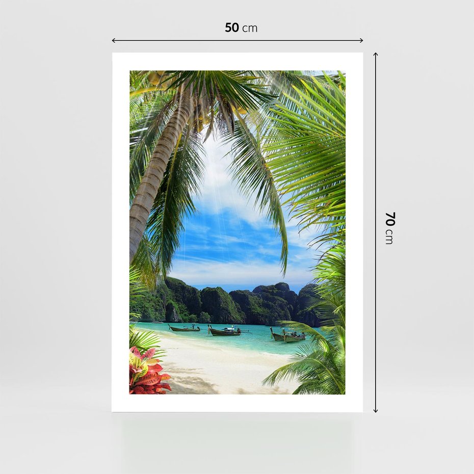 Plakat bez ramy 50x70 - Palmy tańczące na tropikalnej plaży - palmy, plaża