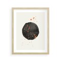 Plakat w ramie 40x50 - Wibracje Kolorów - abstrakcyjna czarna plama, rozsiane pomarańczowe kropki - rama drewno