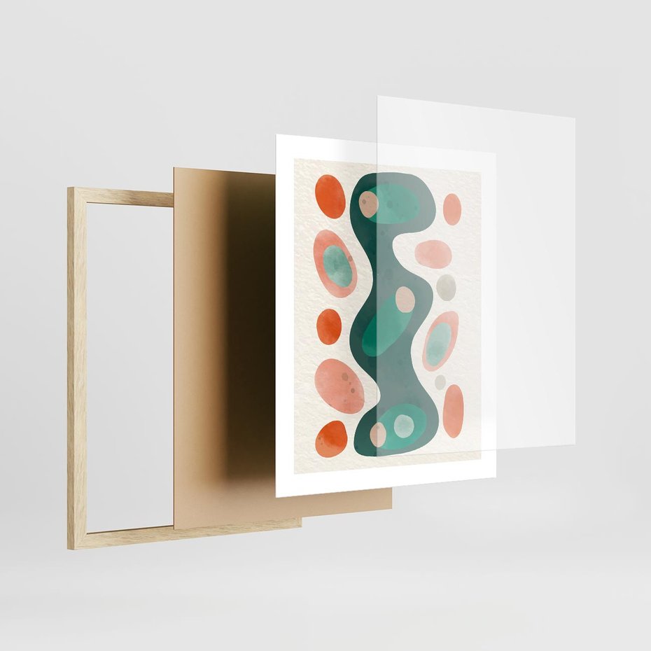 Plakat w ramie 40x50 - Wewnętrzne Spektrum - abstrakcyjne formy, dominujący kolor zielony - rama drewno