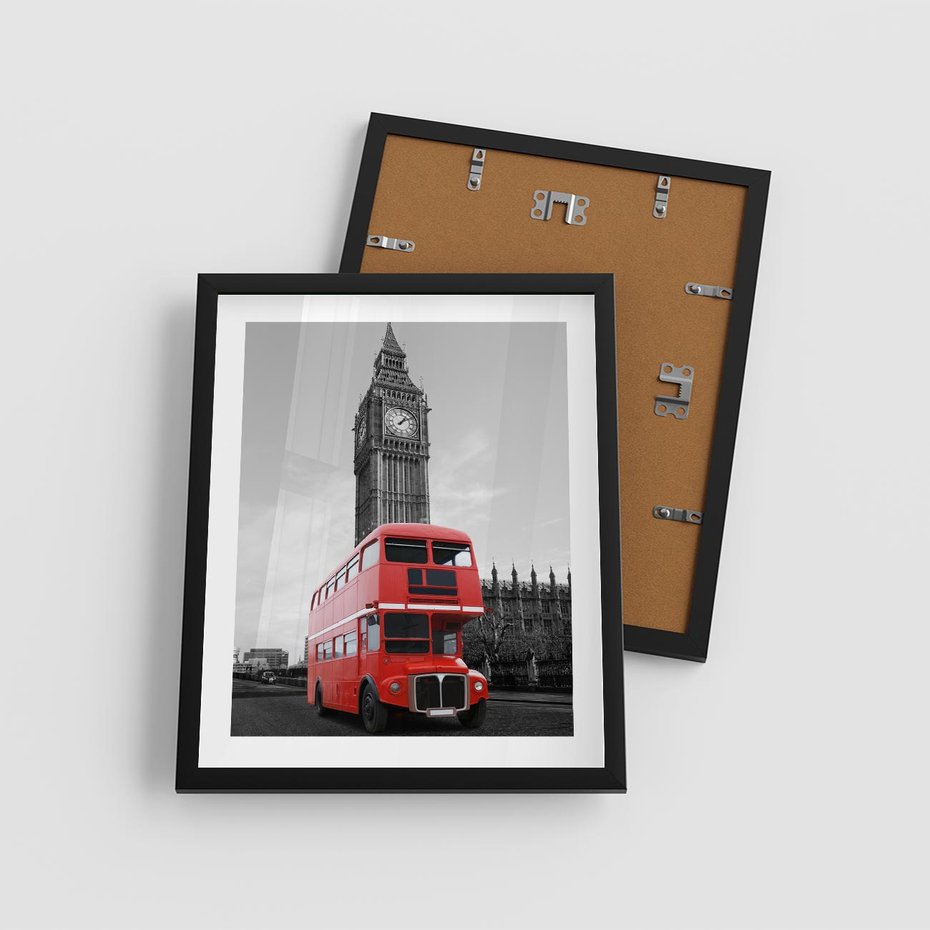 Plakat w ramie 40x50 - Autobusy w tętniącym życiem Londynie - Londyn, autobus - rama czarna