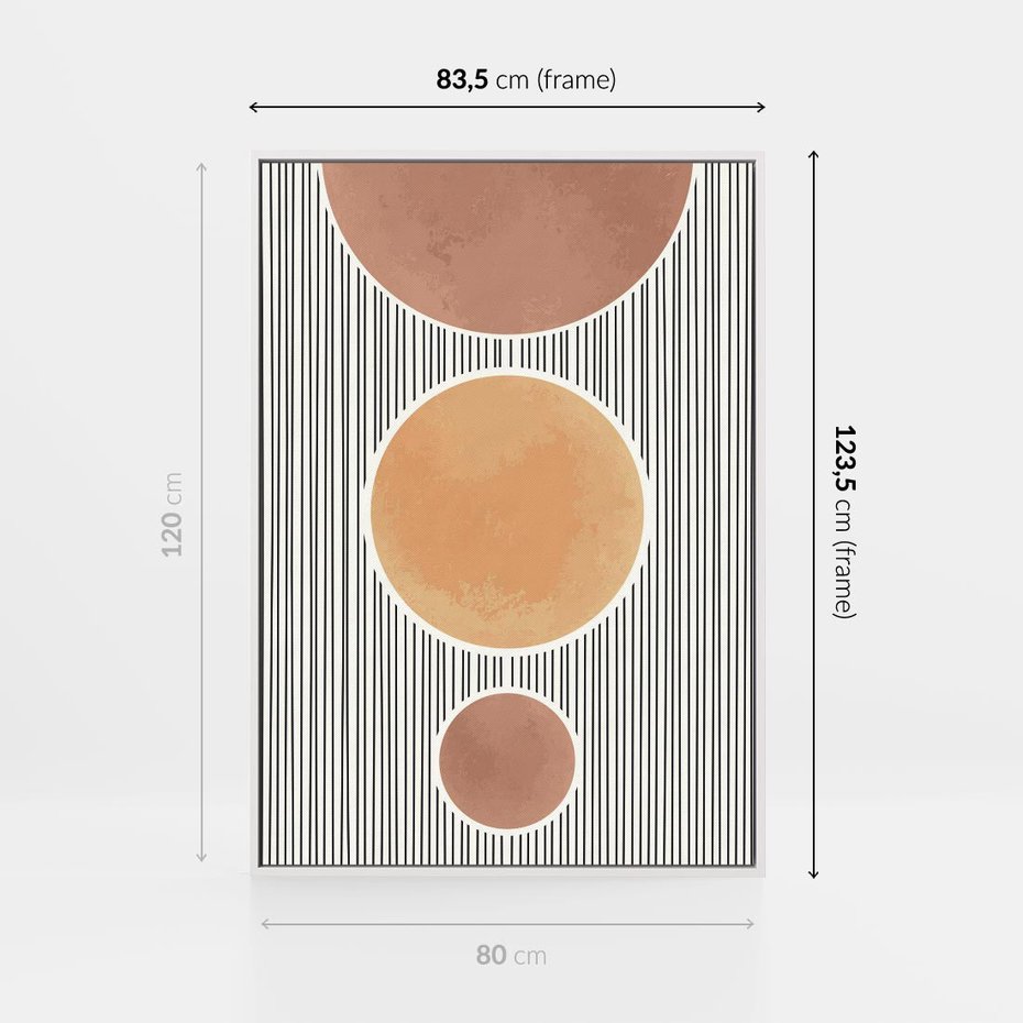 Obraz w ramie 80x120 - Taniec Linii - abstrakcyjna nowoczesna sztuka, koła okręgi - rama biała