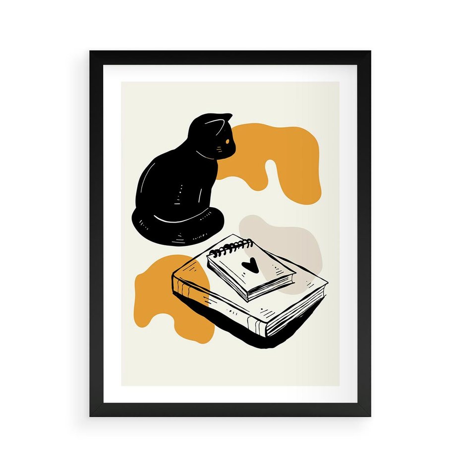 Plakat w ramie 50x70 - Nowoczesny Kot - grafika, kot - rama czarna