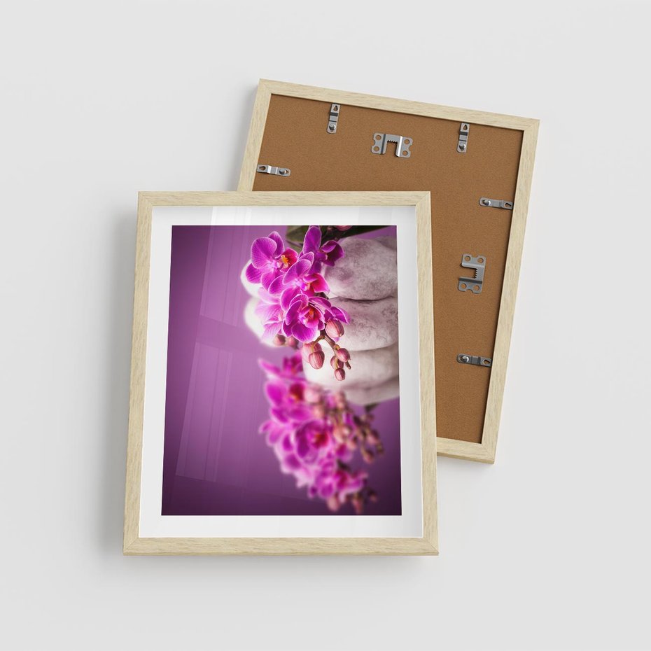 Plakat w ramie 40x50 - Relaksująca orchidea w spa - spa, orchidea - rama drewno