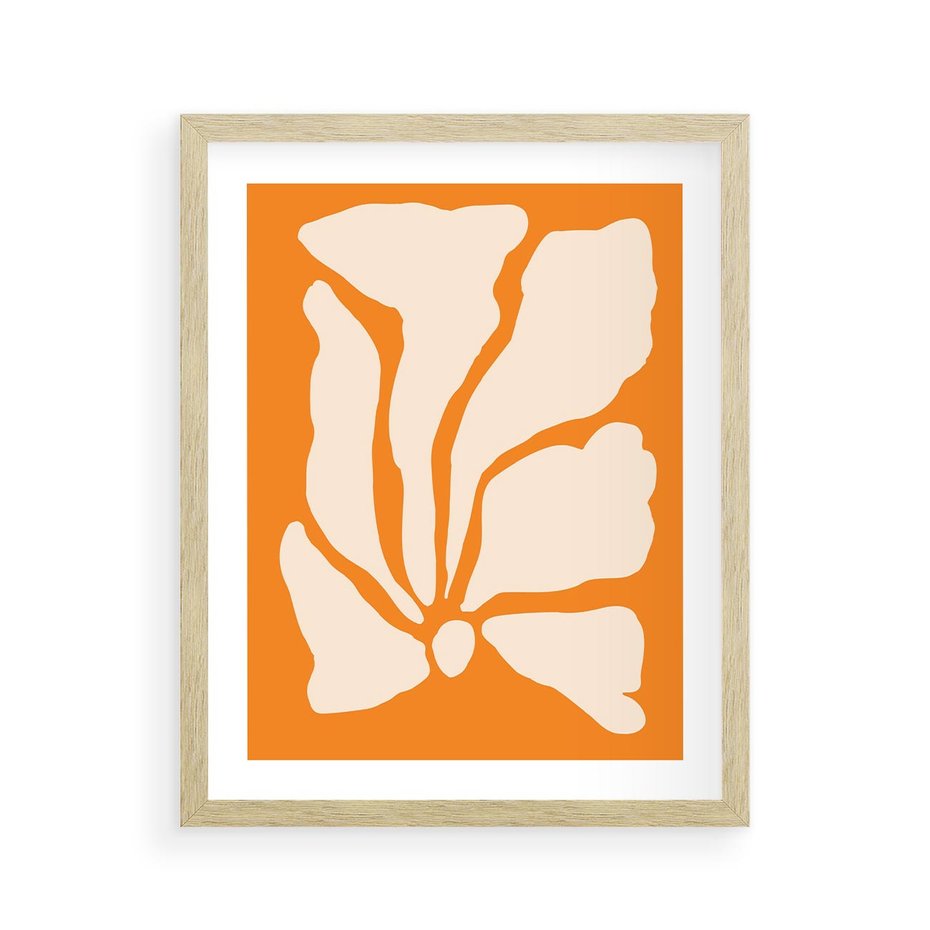 Plakat w ramie 40x50 - Wibracje Barw - abstrakcyjny boho plakat, pomarańczowe tło - rama drewno