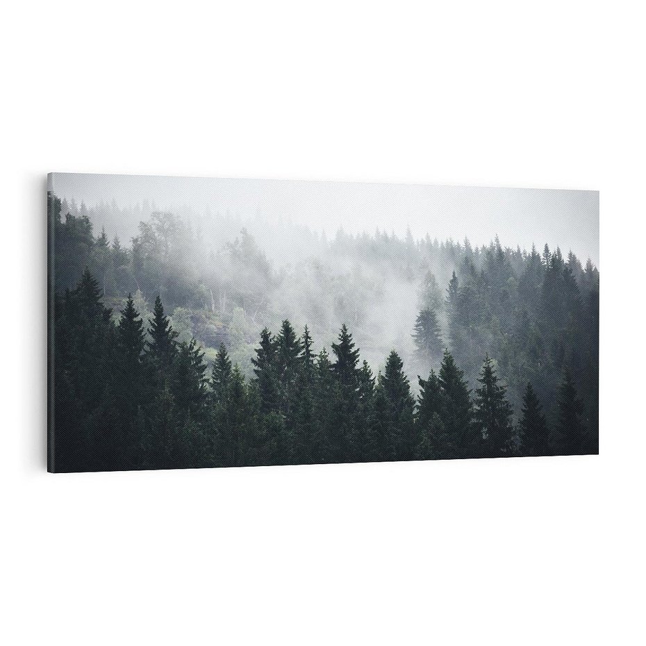 Obraz na płótnie 100x50 - Las w górach: mistyczna mgła - las, góry