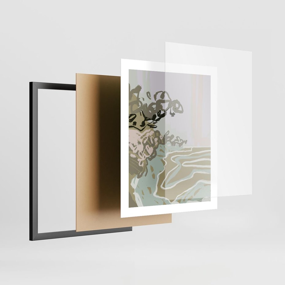 Plakat w ramie 40x50 - Wizja Przestrzeni - pastelowy krajobraz, nowoczesny plakat - rama czarna