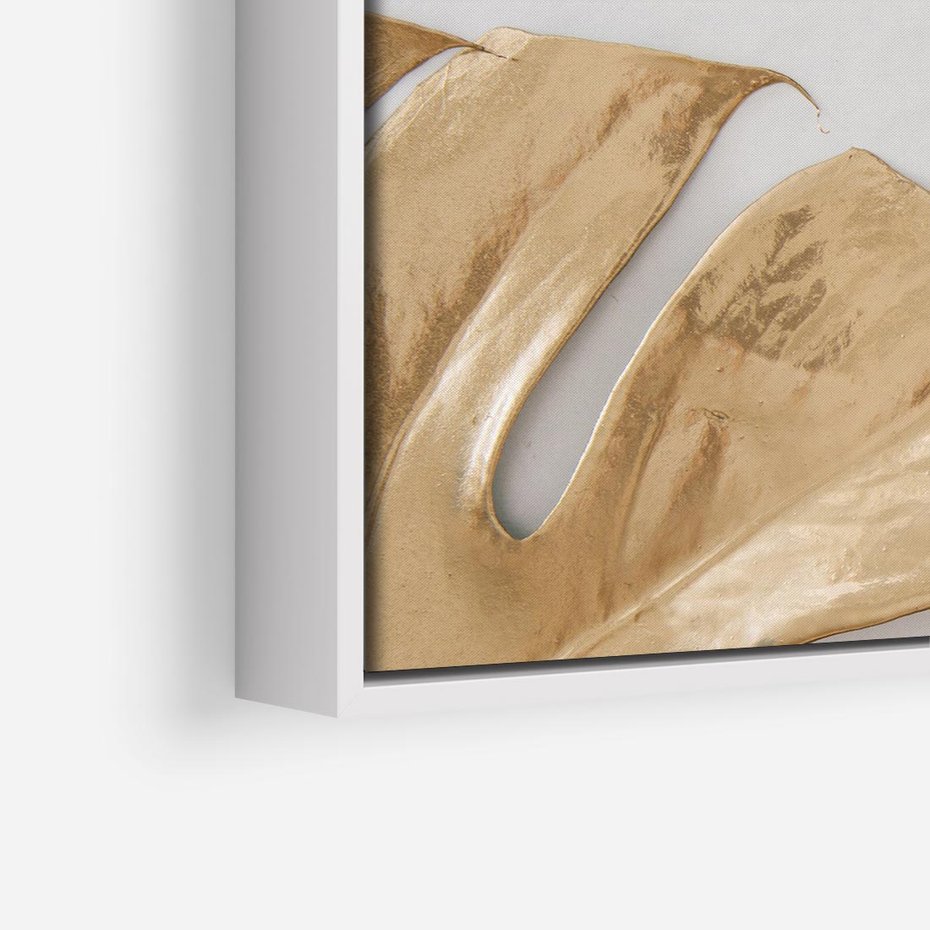 Obraz w ramie 80x80 - Natury Szlachetność - złote, liście - rama biała