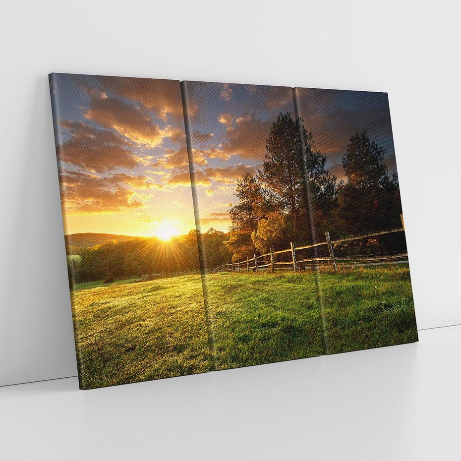 Obraz na płótnie 120x80 - Urok zachodu słońca na łące z drzewami - łąka, zachód