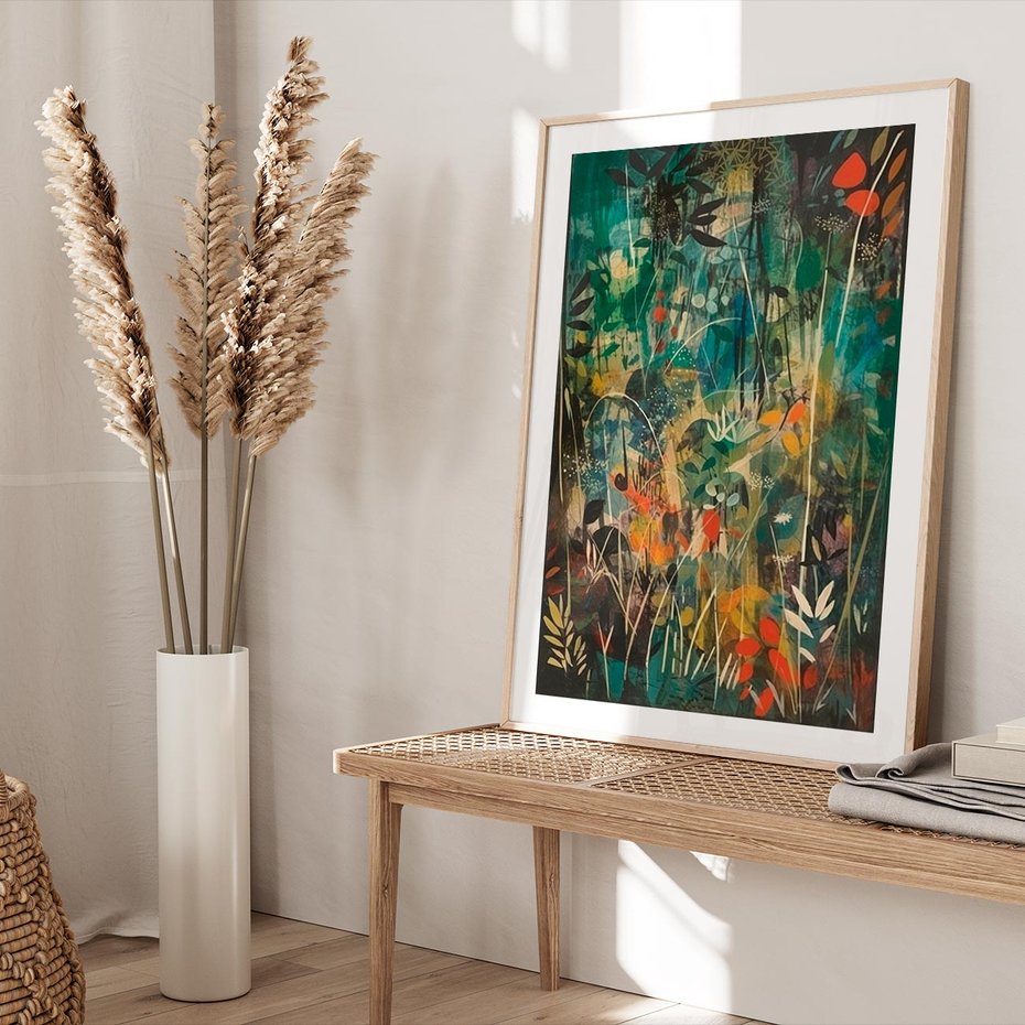 Plakat w ramie 50x70 - Abstrakcyjne Wariacje Form - abstrakcyjny obraz, mnogość kolorów - rama drewno