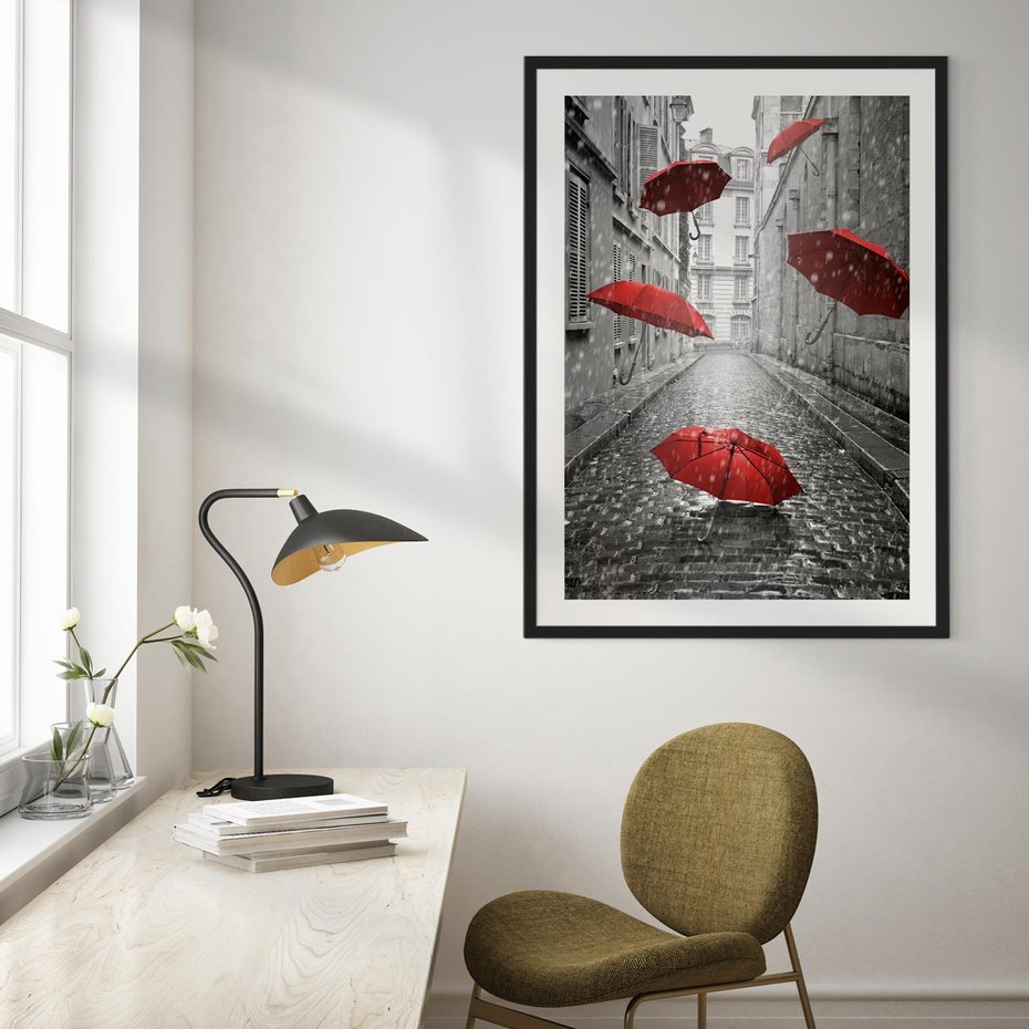 Plakat bez ramy 30x40 - Parasole w malowniczej uliczce - parasole, uliczka