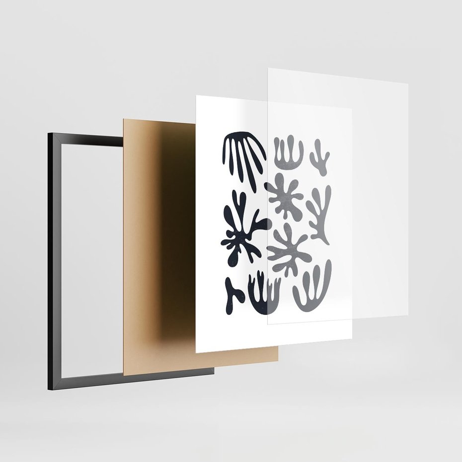 Plakat w ramie 40x50 - Rozmyte Granice Wspomnień - inspiracja mattise, abstrakcja - rama czarna