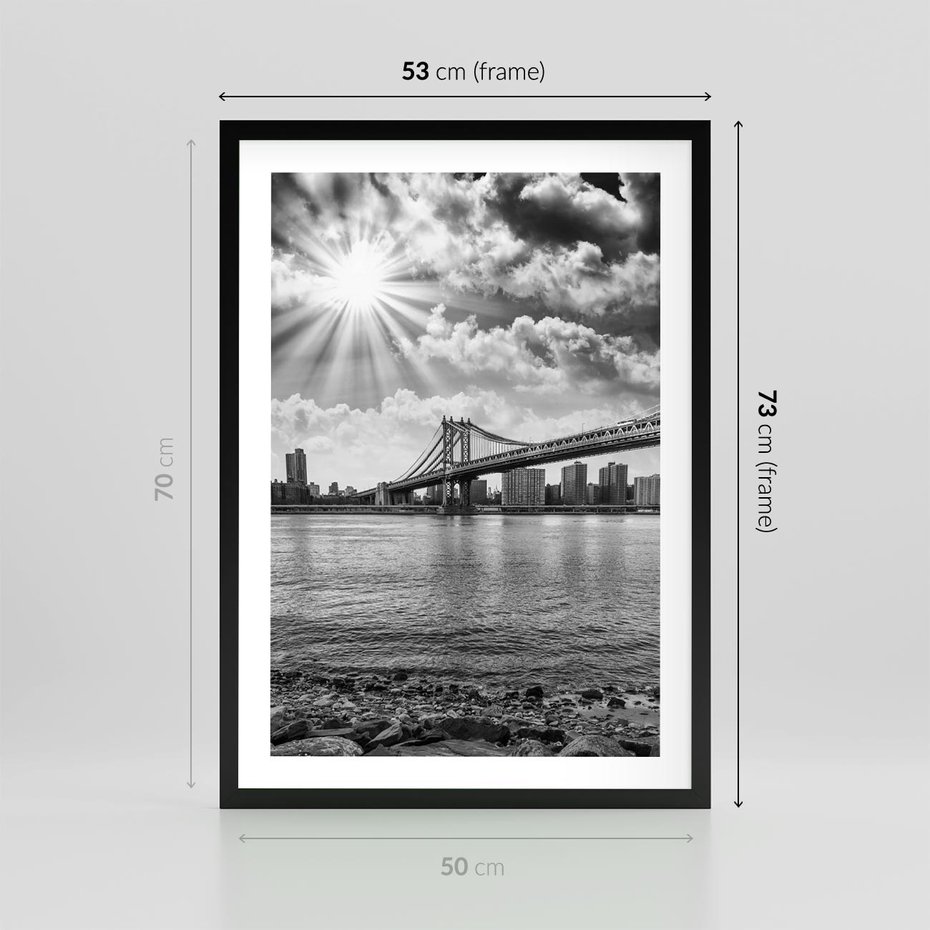 Plakat w ramie 50x70 - Most w Mieście - most, miasto - rama czarna