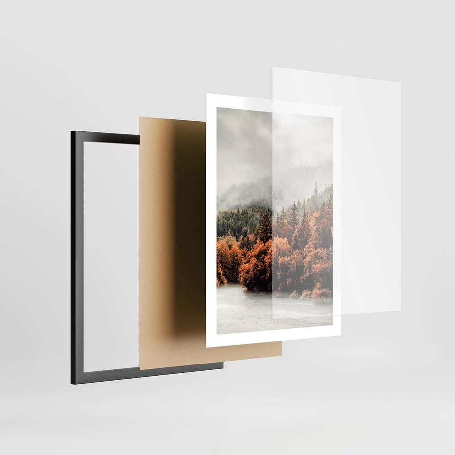 Plakat w ramie 50x70 - Jesienna Mgła - las, góry - rama czarna