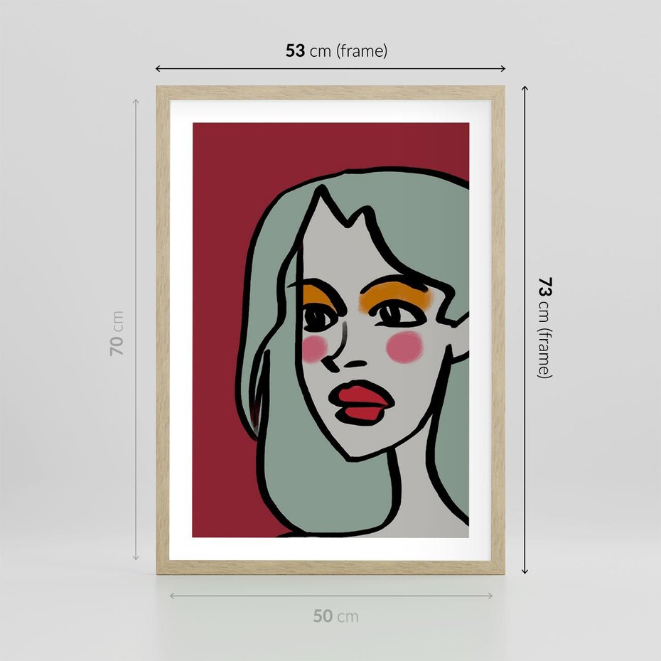 Plakat w ramie 50x70 - Ekspresja Linii - nowoczesny plakat, mocna linie - rama drewno