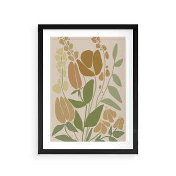 Plakat w ramie 30x40 - Beżowo i Roślinnie - nowoczesny plakat, roślinność - rama czarna