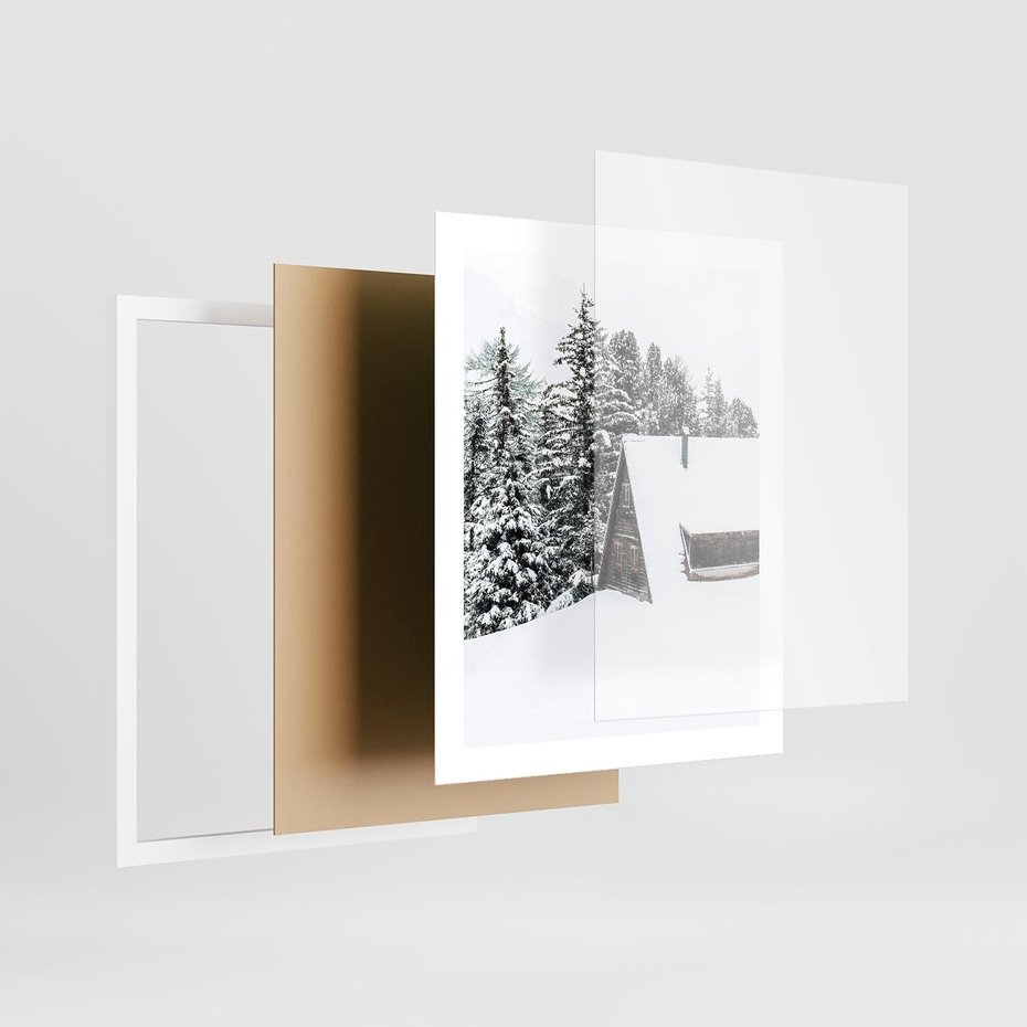 Plakat w ramie 40x50 - Zimowy Urok - śnieg, domek w górach - rama biała