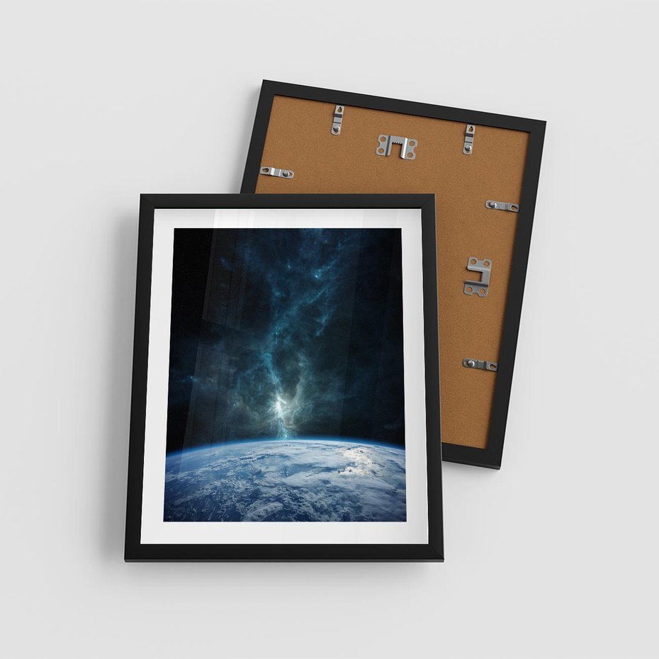 Plakat w ramie 40x50 - Wędrówka przez galaktyki - ziemia, kosmos - rama czarna