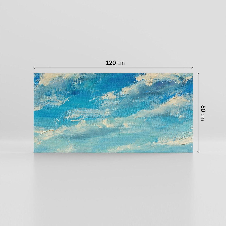 Obraz na płótnie 120x60 - Oddechy niebiańskiej materii - olejny obraz, smugi farby przypominają obłoki na błękitnym niebie