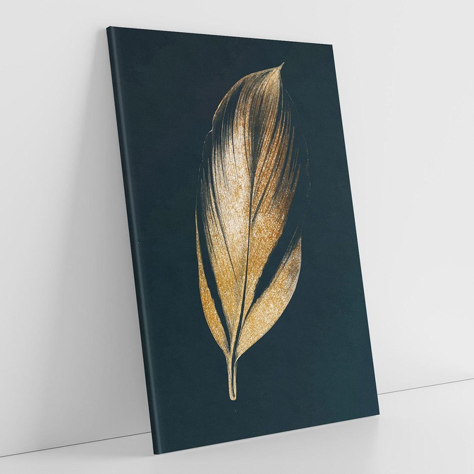 Obraz na płótnie 70x100 - Mroczne Złoto - nowoczesna grafika, złoty liść na czarnym tle