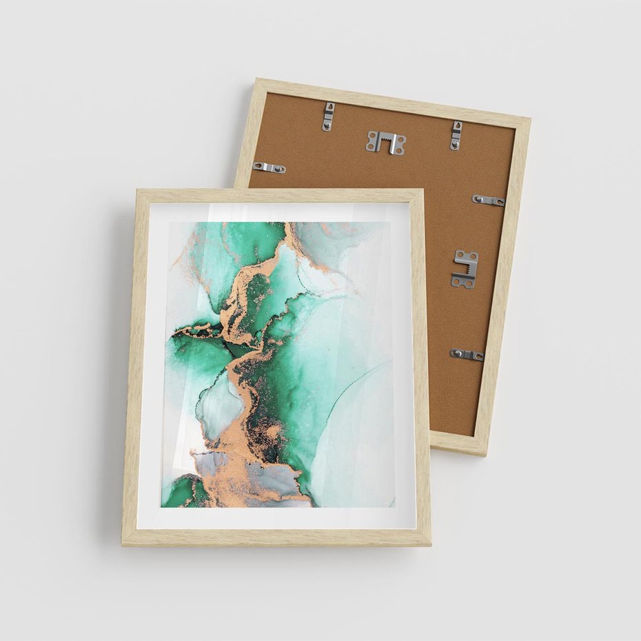 Plakat w ramie 40x50 - Marmur, Zieleń i Złoto - marmur, zieleń i złoto - rama drewno