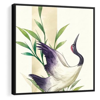 Obraz w ramie 50x50 - Migocące Ptaki - japońska sztuka, ptak - rama czarna