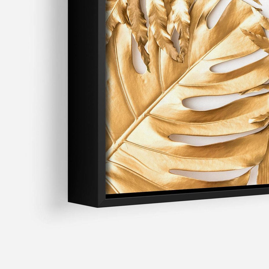 Obraz w ramie 50x50 - Monstera Złote Liście - monstera, złote - rama czarna