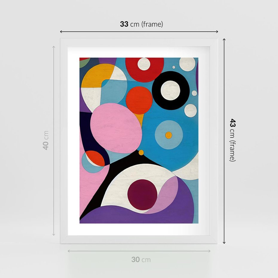 Plakat w ramie 30x40 - Kolorowe Ulotności - abstrakcyjny obraz olejny, żywe kolory - rama biała