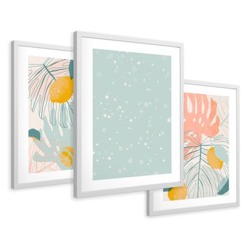 Zestaw obrazy w ramie 50x70 galeria - Monstera, liście, pastelowe, nowoczesne - rama biała