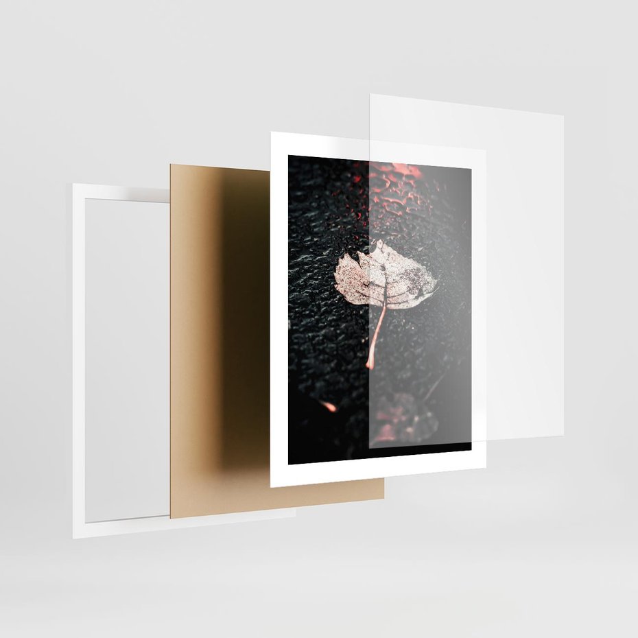 Plakat w ramie 40x50 - Jesień w Detalu: Liść na Mokrej Drodze - liść, jesień - rama biała