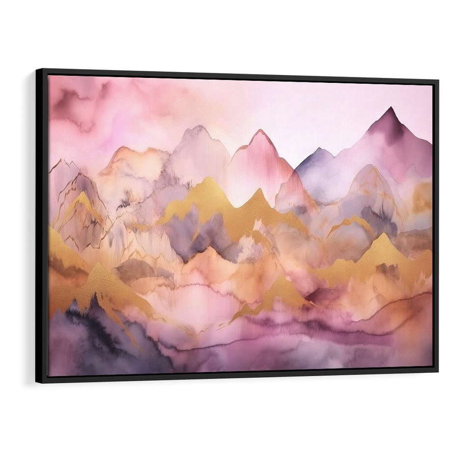Obraz w ramie 70x50 - Pastelowe Wzgórza - pastelowe, różowe góry - rama czarna