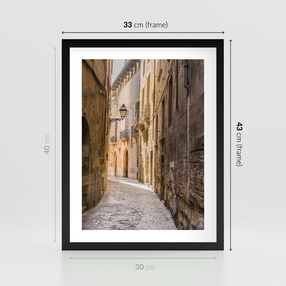 Plakat w ramie 30x40 - Perspektywa Uliczki - uliczka, perspektywa - rama czarna