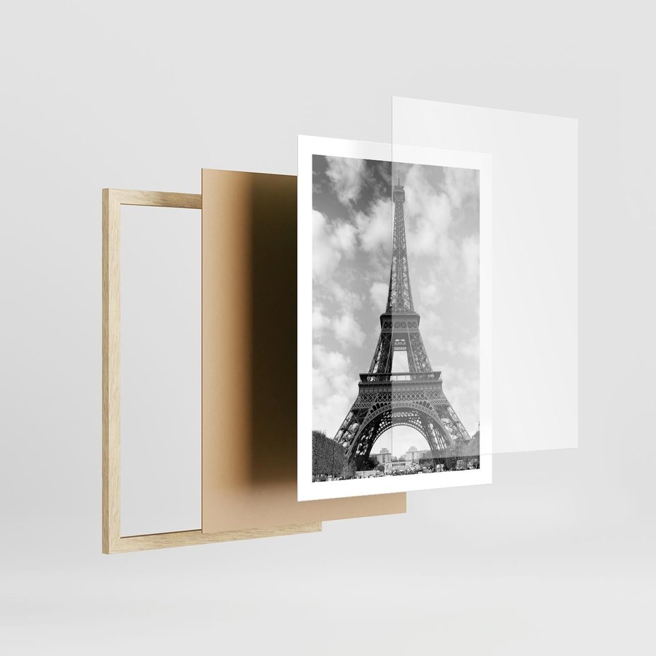 Plakat w ramie 50x70 - Nocna panorama Paryża z wieżą Eiffla - Eiffla, Paryż - rama drewno