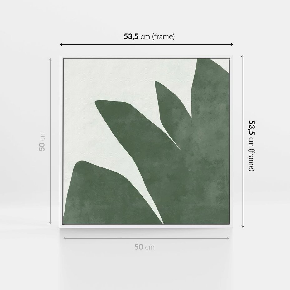 Obraz w ramie 50x50 - Oaza Harmonii - abstrakcyjny kształt, zielony plakat - rama biała