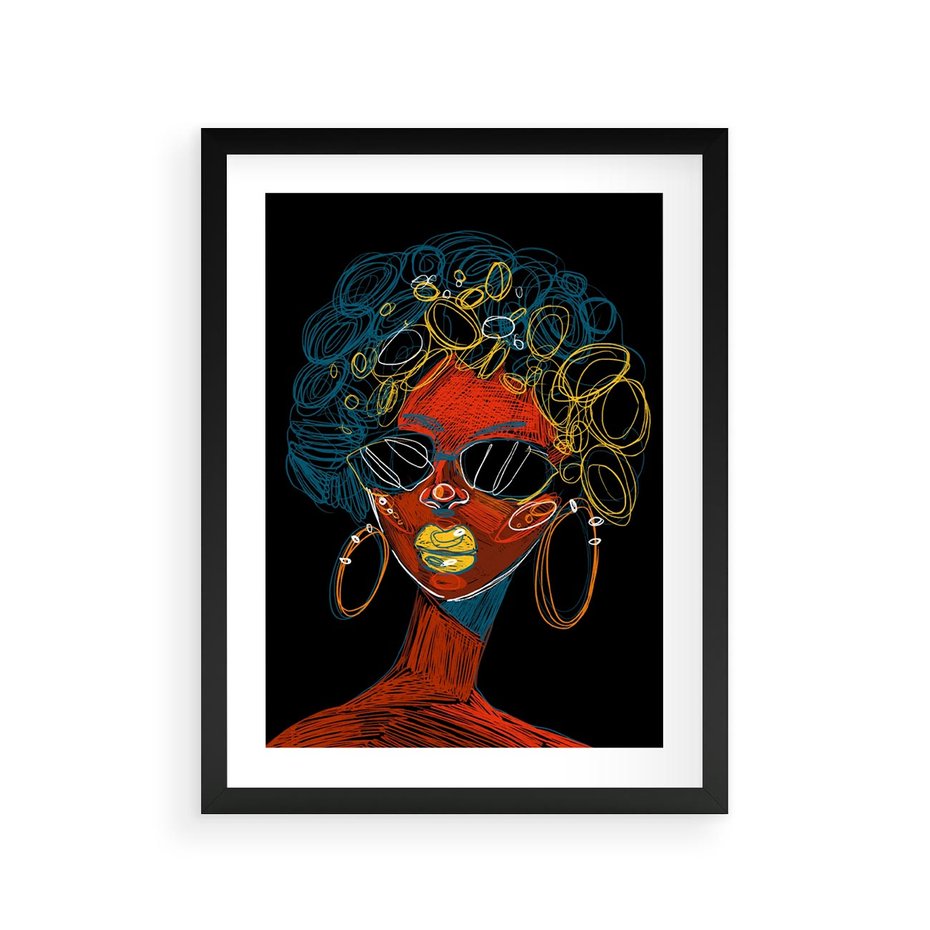 Plakat w ramie 30x40 - Kolorowe Wibracje Rzeczywistości - abstrakcyjny portret kobiety, twarz - rama czarna