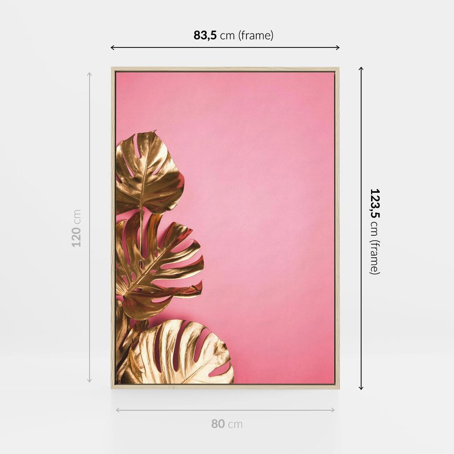 Obraz w ramie 80x120 - Luksusowa Elegancja - złote, liście - rama drewno