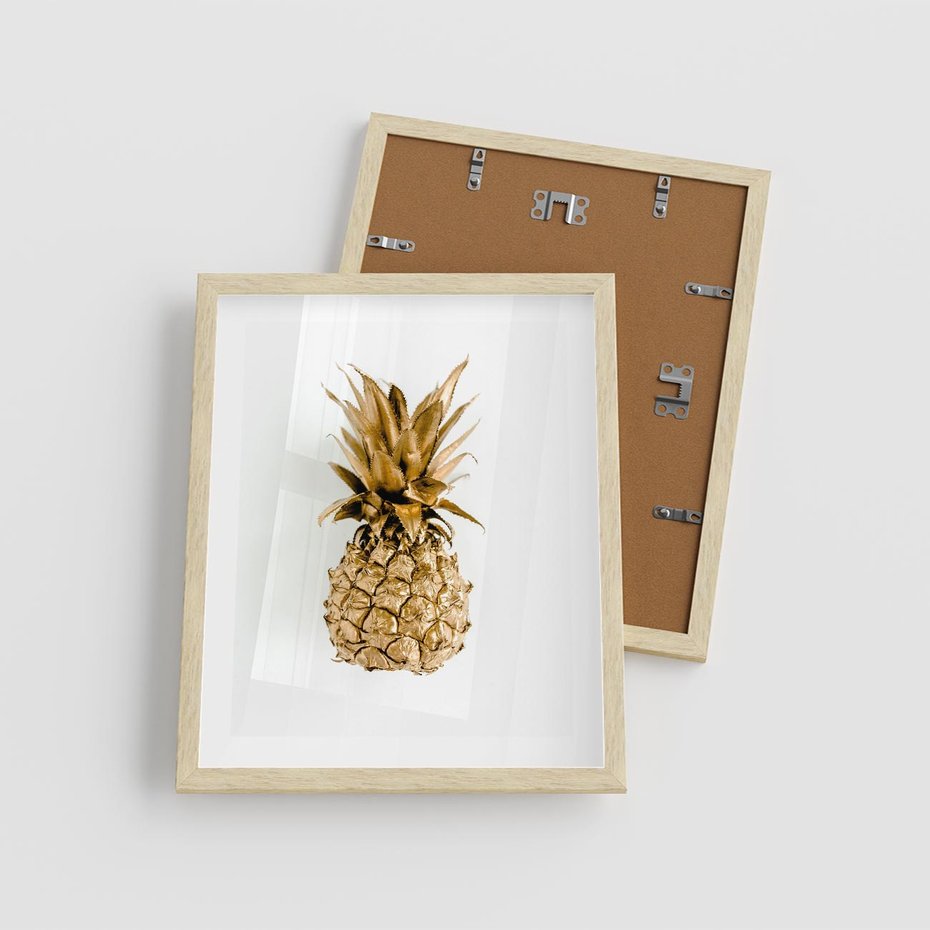 Plakat w ramie 40x50 - Ekskluzywny Akcent - złoty, ananas - rama drewno