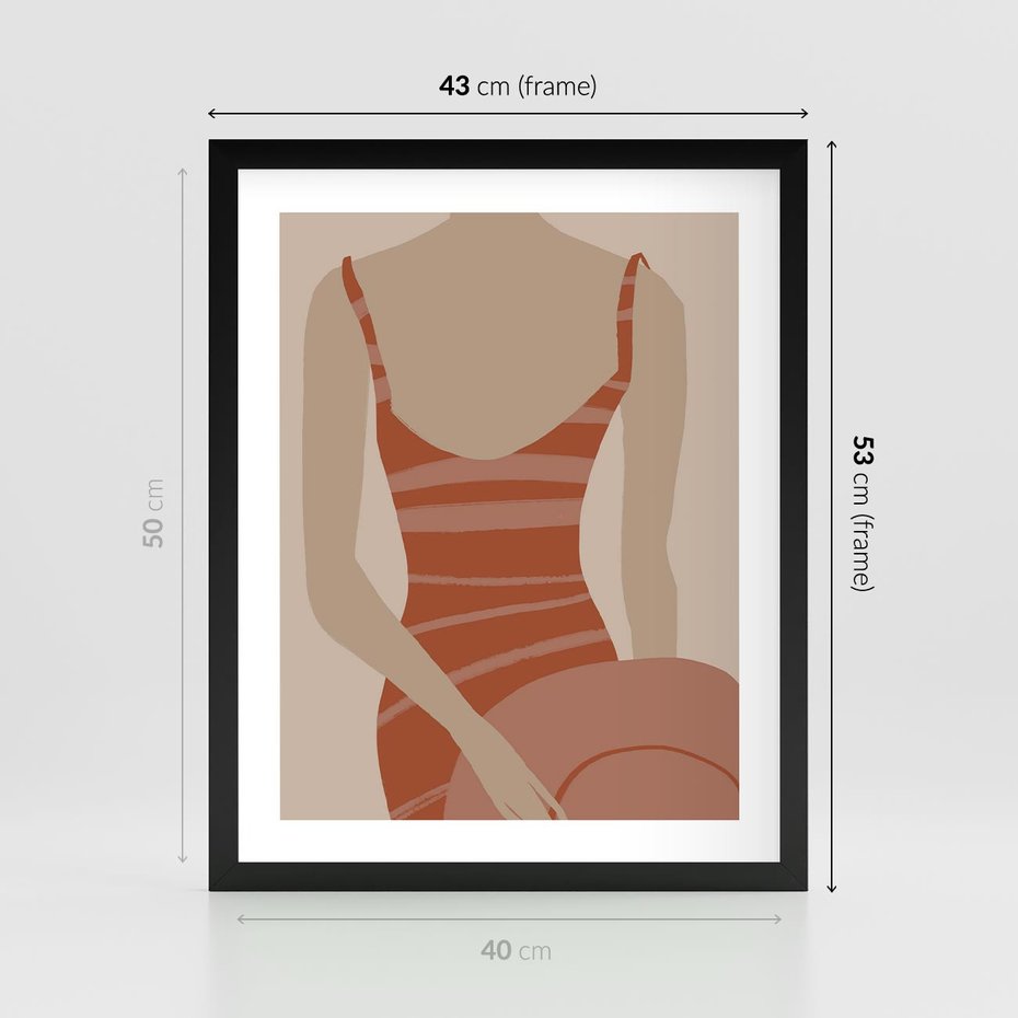 Plakat w ramie 40x50 - Kobiece Retro - minimalistyczny boho plakat, retro kobieta w stroju kąpielowym - rama czarna