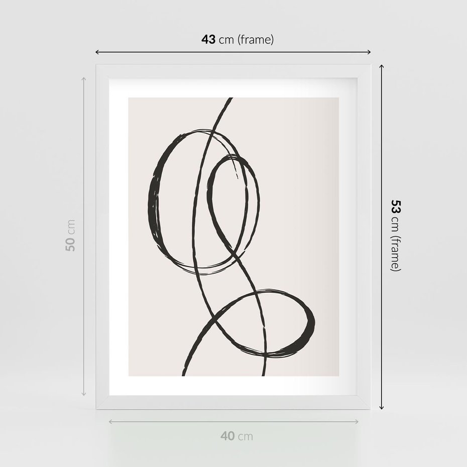 Plakat w ramie 40x50 - Zaklęte Linie - abstrakcyjne szkicowane linie, minimalizm - rama biała