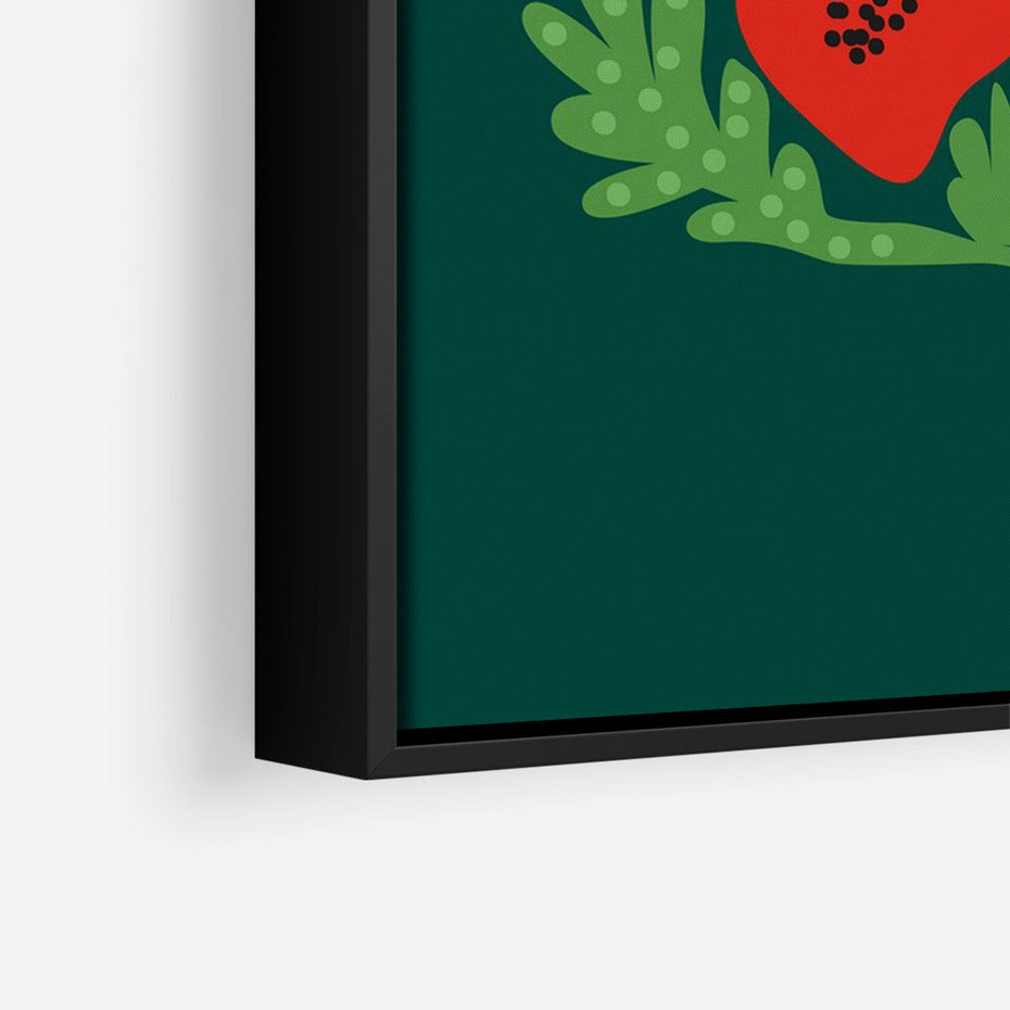 Obraz w ramie 50x70 - Księga Odbić - abstrakcyjna kwiatowa kompozycja, zielone mocne tło - rama czarna