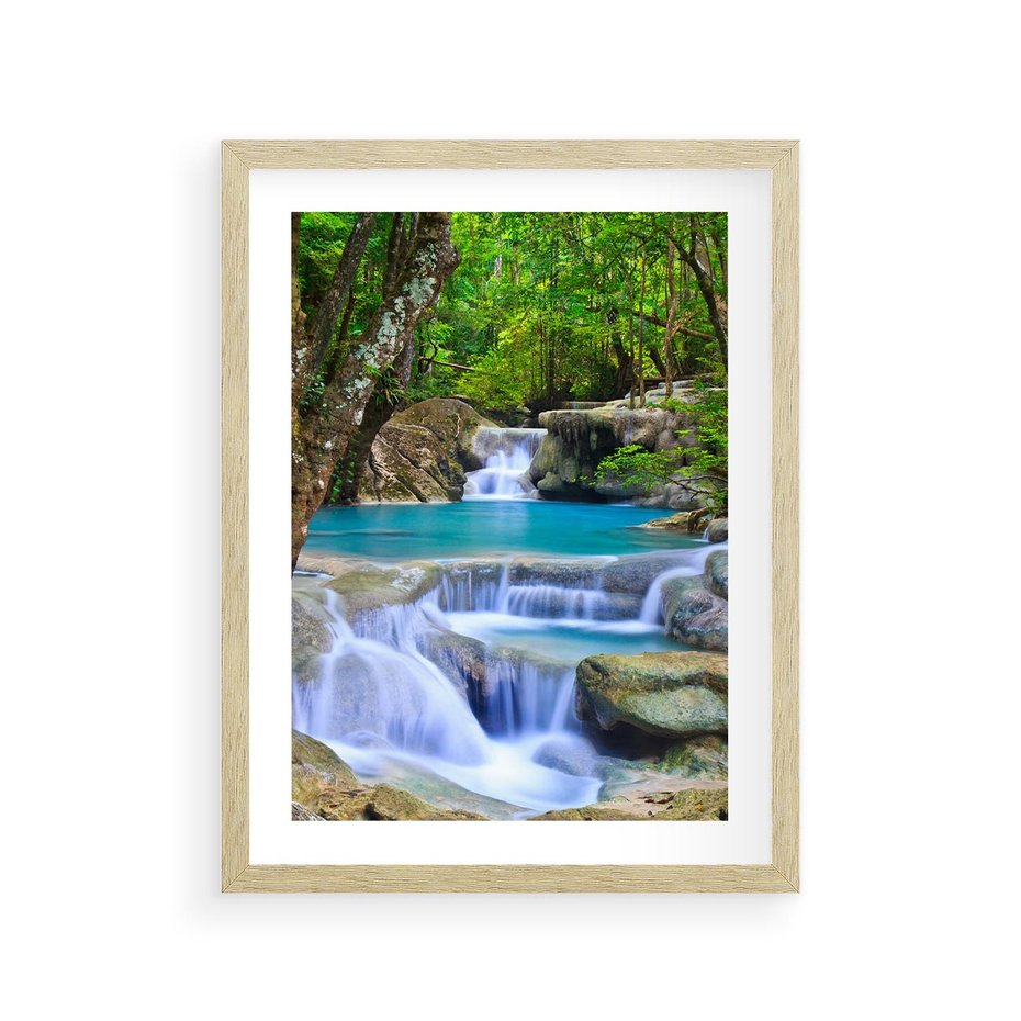 Plakat w ramie 30x40 - Siła Rzeki i Urok Wodospadu - rzeka, wodospad - rama drewno