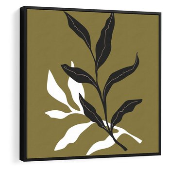 Obraz w ramie 50x50 - Wewnętrzne Odsłony - liście, gałązki - rama czarna