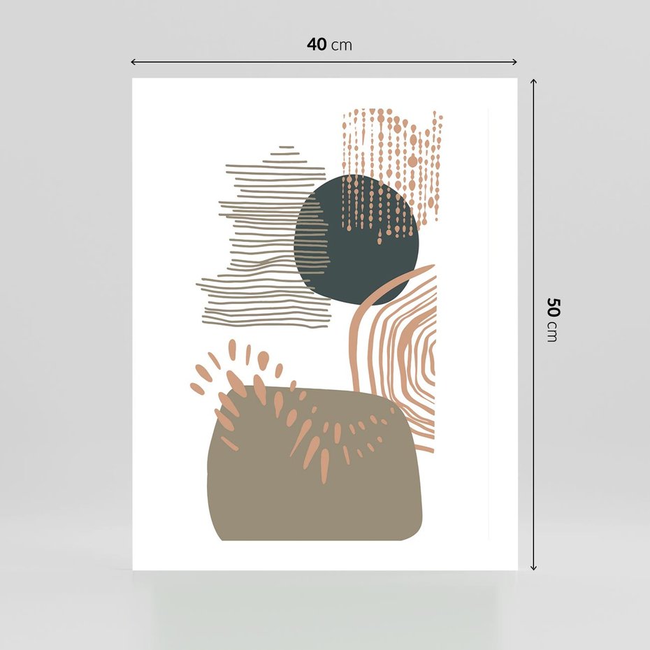 Plakat bez ramy 40x50 - Taniec Plam - abstrakcyjna kompozycja z kropek kresek i kółek, odcienie brązu i beżu