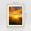 Plakat w ramie 30x40 - Magia zachodu słońca na łące z makami - łąka, zachód słońca - rama drewno